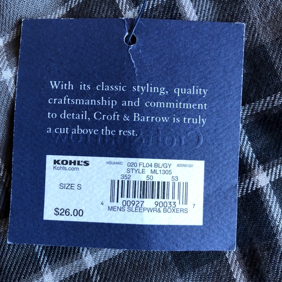 NEW CROFT & BARROW Lounge Pants Sleepwear Gray Small Men’s - Picture 3 of 12